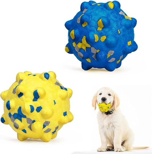 Dog Tennis Balls for Aggressive Chewers, Indestructible Durable Bouncy Interactive Toy for Dogs Fetch Game Lightweight Floating Outdoor Training(Yellow+Blue Medium)-PawvioPets