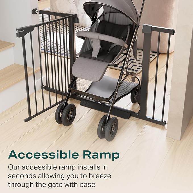 Cumbor 2 Pack 29.7-46" Baby Gate for Stairs, Mom's Choice Awards Winner-Auto Close Dog Gate for doorways, Easy Install Pressure Mounted Pet Gates indoor, Easy Walk Thru Wide Safety Gate for Dog, Black-PawvioPets