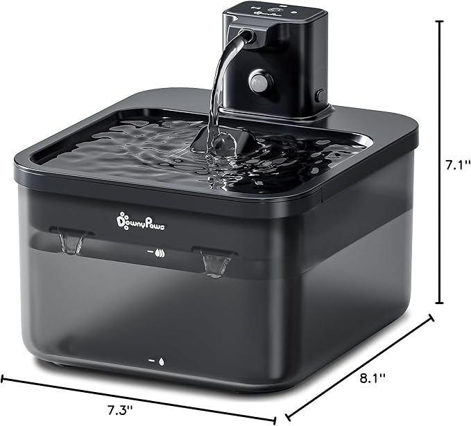 DownyPaws Cat Water Fountain Cordless, 84oz/2.5L Fursink Wireless Pet Water Fountains for Cats Indoor, Battery Operated Cat Drinking Fountain with Motion Sensor, Ultra Quiet Pump, BPA-Free, Black-PawvioPets