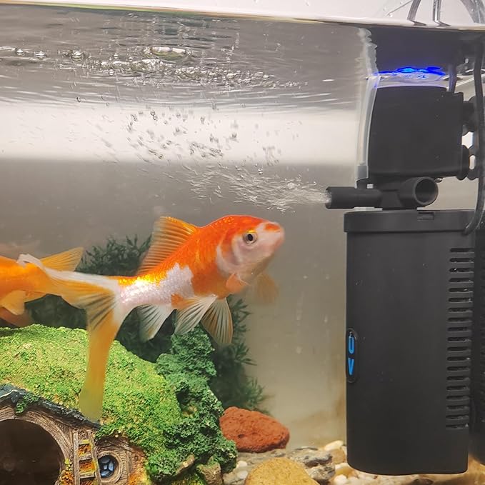 Aquarium U-V Filter 158GPH for 10-45 Gallon Small Betta Fish Turtle Tank, Internal Filter w/ Aeration Bio Sponge Green Clean Machine Green Killing Deodorization Keep Saltwater Freshwater Crystal Clear-PawvioPets