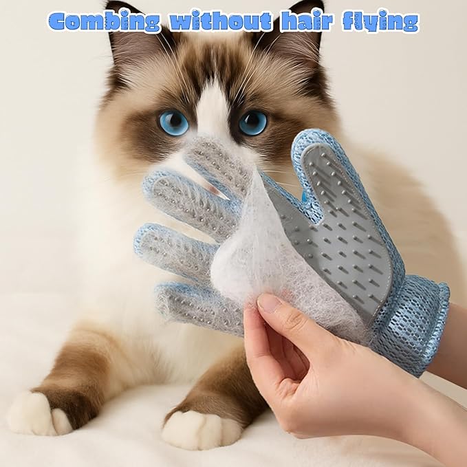 2 in 1 Pet Grooming Glove for Cats & Dogs, Efficient Deshedding Brush Pet Long Short Fur Removal Glove, Gentle Massaging Puppy Kitten Bathing Grooming Brush Tool, Easy Clean Floating Hair Mitt-PawvioPets