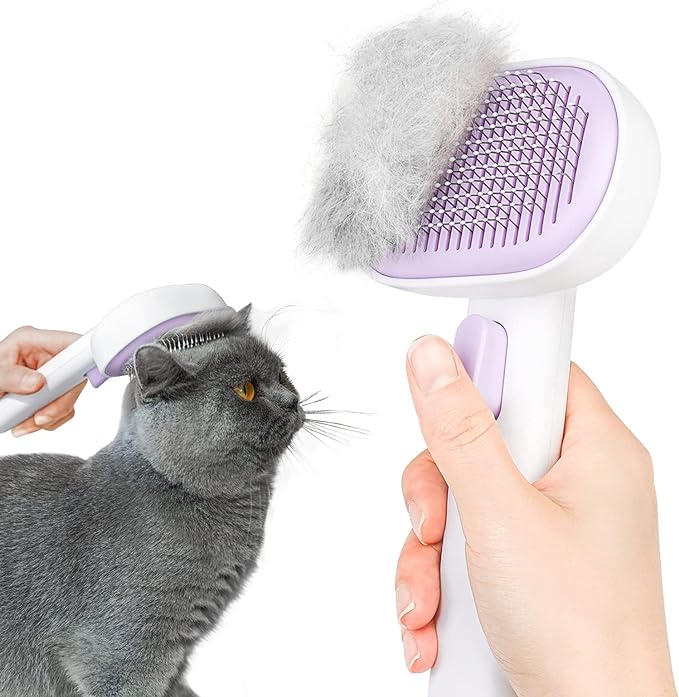 aumuca Cat and Dog Grooming Brush for Shedding, Removes Loose Fur from Long or Short Haired Pets - Ideal for Cats, Kittens, Rabbits, and More - Purple-PawvioPets