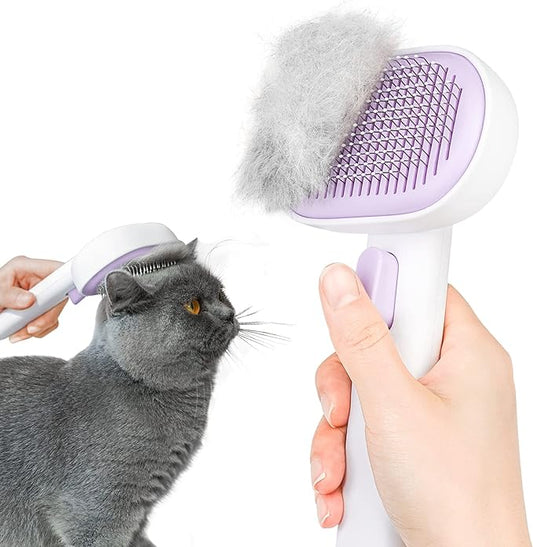 aumuca Cat and Dog Grooming Brush for Shedding, Removes Loose Fur from Long or Short Haired Pets - Ideal for Cats, Kittens, Rabbits, and More - Purple-PawvioPets