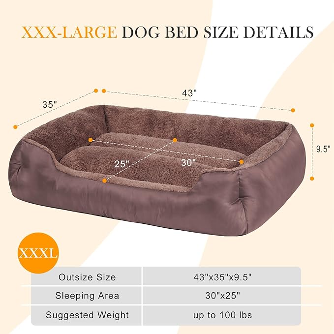 Dog Beds for Large Dogs, Breathable Dog Bed with Durable Fabric, Rectangle Washable Pet Bed, Warming Pet Bolster Couch-PawvioPets