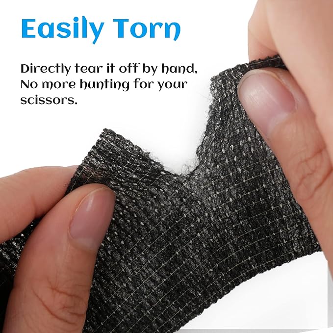 24 Rolls Black Elastic Self Adhesive Bandage Wrap, Breathable Flexible Fabric Non Woven Cohesive Bandage, Ankle Sprains Swelling Medical First Aid Sports Athletic Tape, Dogs Pet Vet Wrap 2 in-PawvioPets