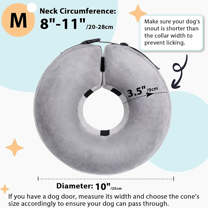 Crazy Felix Dog Donut Pillow Cone Collar Alternative After Surgery Soft Cone to Stop Licking Inflatable Dog Head Collar for Small Medium Dogs Bulldog Pug-PawvioPets