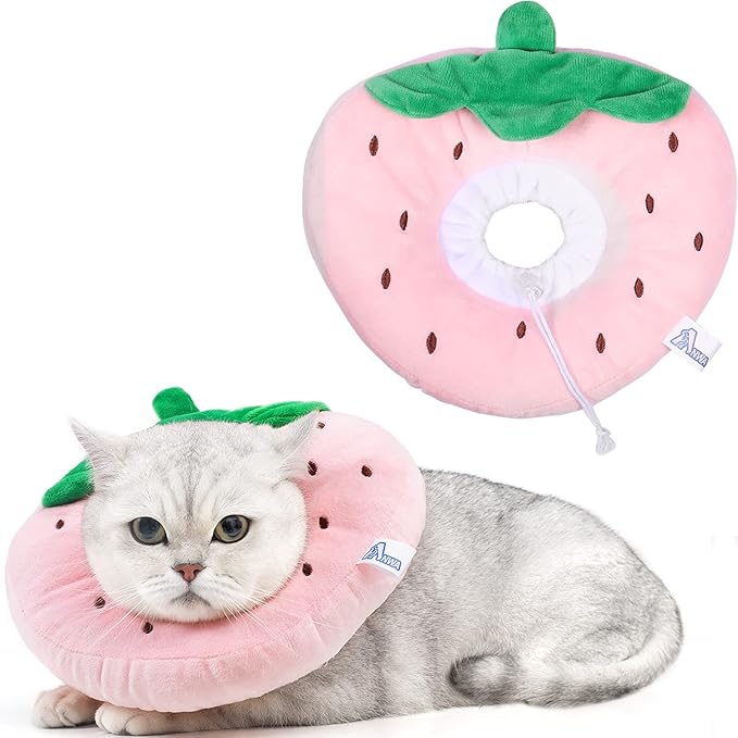 ANWA Adjustable Cat Cone Collar Soft, Cute Cat Donut Collar After Surgery, Kitten Recovery Cones to Stop Licking-PawvioPets