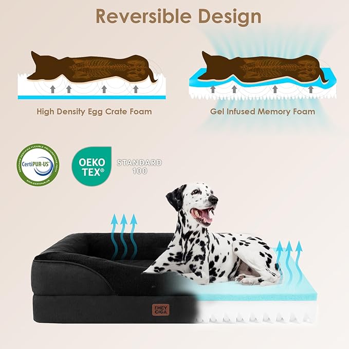 EHEYCIGA Memory Foam Dog Bed for Large Sized, Orthopedic Dog Sofa with Sides and Waterproof Liner, Washable Bolster Pet Couch with Removable Cover, 41x27x7.5 Inch, Black-PawvioPets