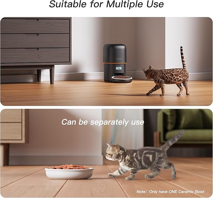 Automatic Cat Feeder - 2L Cat Food Dispenser, Timed Auto Pet Feeder with 180-day Battery Life, 1-6 Meals Per Day, 1-16 Portion, Ceramic Bowl, Desiccant Bag Keeps Dry Food Fresh, Also for Small Dogs-PawvioPets