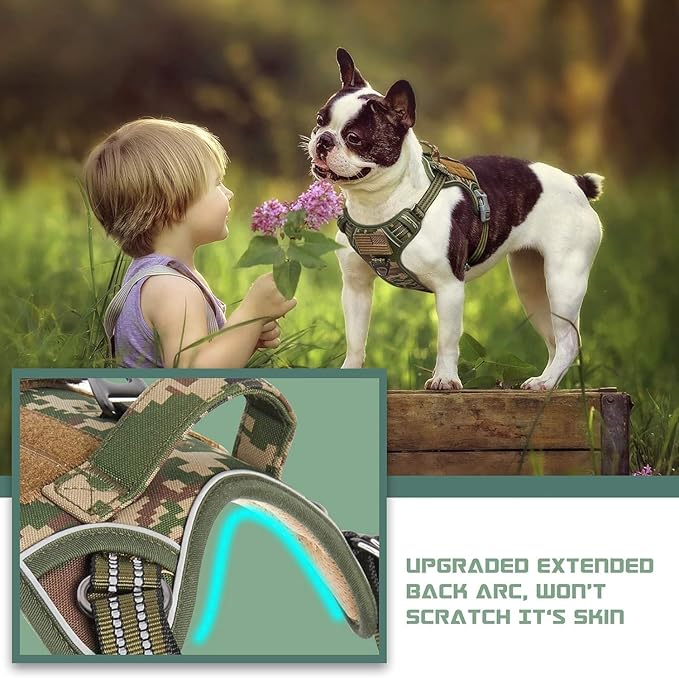 BUMBIN Tactical Dog Harness for Small Dogs No Pull, Famous TIK Tok No Pull Puppy Harness, Fit Smart Reflective Pet Walking Harness for Training, Adjustable Dog Vest Harness with Handle Forest Camo XS-PawvioPets