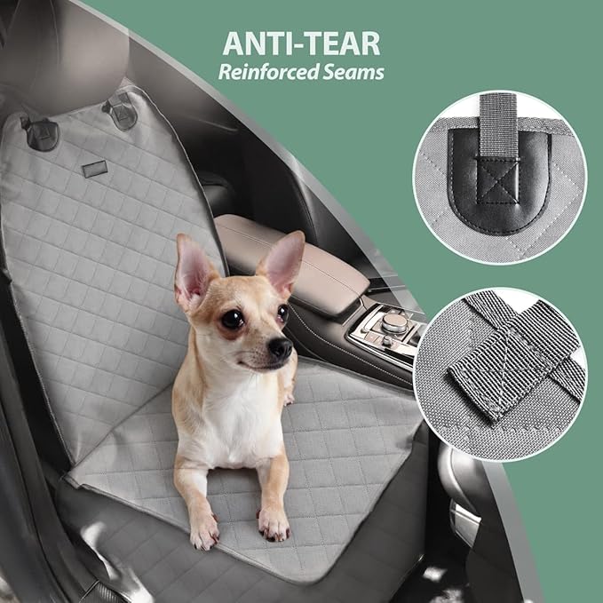 Dog Car Front Seat Cover with Side Flaps & Buckle Straps for Pet, 100% Waterproof 600D Oxford Single Seat Protector Heavy Duty Quilted Scratch Proof, Universal Size for SUV Truck, Grey-PawvioPets