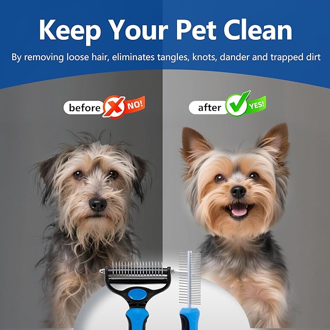 2-in-1 Shedding Brush and Detangling Comb Combo,Small Dog Stripping Brush, Dog and Cat Grooming Comb, 17 Stainless Steel Teeth Remove Tangled Hair, Pet Grooming Tools-Small-PawvioPets