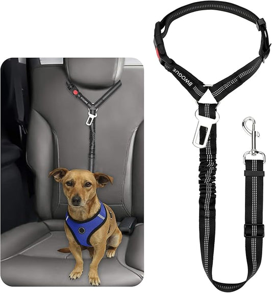 BWOGUE Pet Dog Cat Seat Belt Reflective Car Dog Headrest Restraint Leash Elastic Buffer Bungee Adjustable Tangle-Free Safety Leads Vehicle Seatbelt Harness for Small, Medium and Large Dogs (1 Pack)-PawvioPets