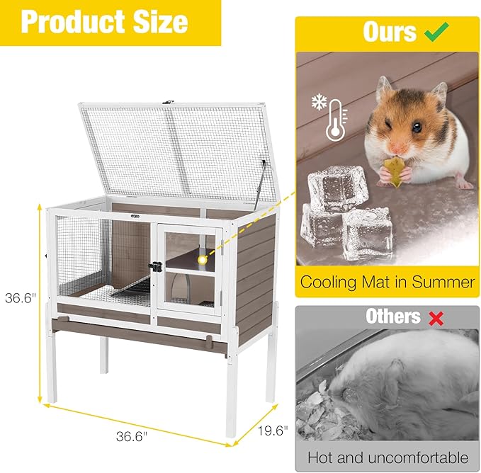 Aivituvin Wooden Guinea Pig Cages Indoor with Removable Stand, Anti Chewing Rabbit Hutch with Ramp and Wire Mesh, 2 Story Small Animals House Habitat with Pull Out Tray (Brown)-PawvioPets