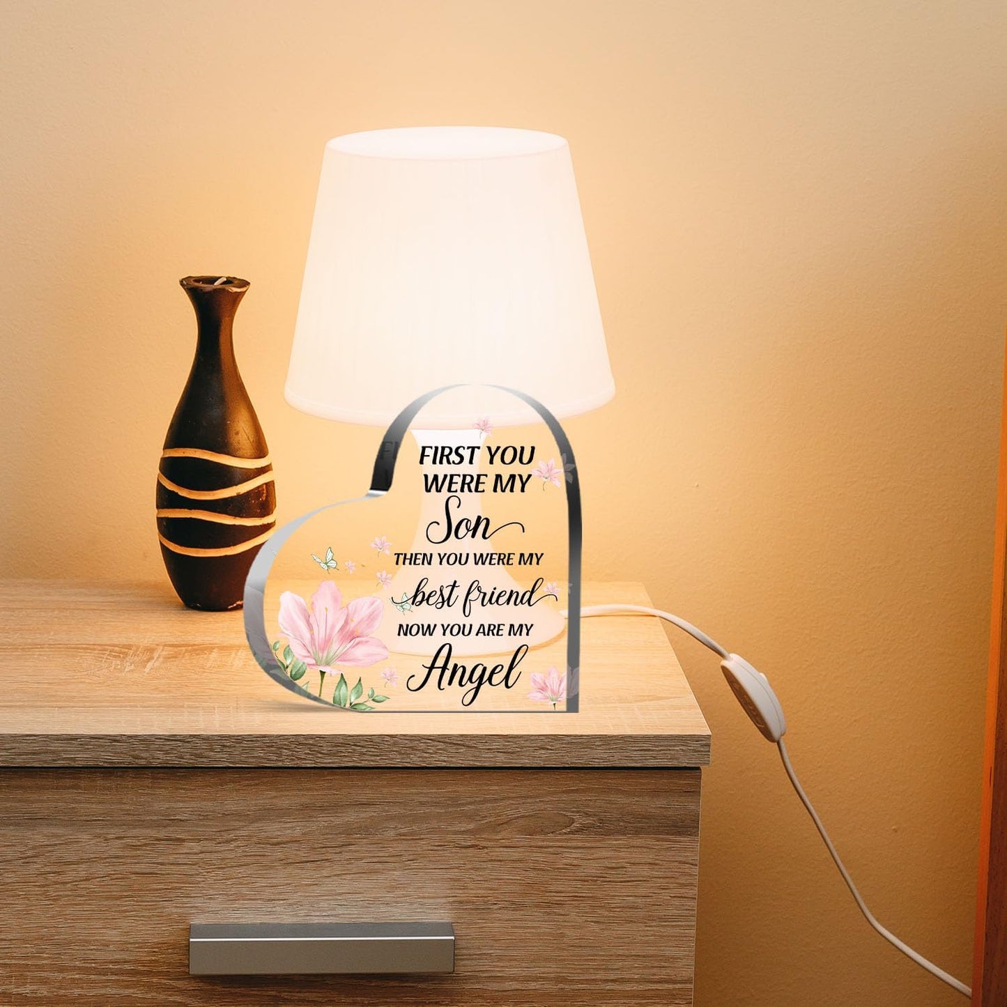 Acrylic Heart Plaque - In Memory of Son, Memorial Decor for Loss of Loved One, Bereavement Condolences Gift