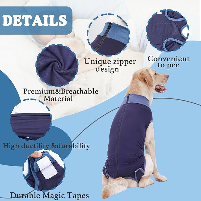 Breathable Dog Surgery Recovery Suit for Male/Female, Professional Dog Recovery Onesie with Zipper After Spay Abdominal Wounds, Anti Licking Cone E-Collar Alternative for Small Medium Large Dog-PawvioPets