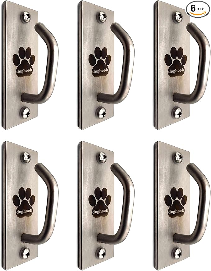 Canine Hitch- Secure Dog Leash Parking Mounted Indoor – Outdoor Wall Hook - Tie Out Stainless Steel Practical Lead Management for Home & Business, Standard Size 6 Pack-PawvioPets