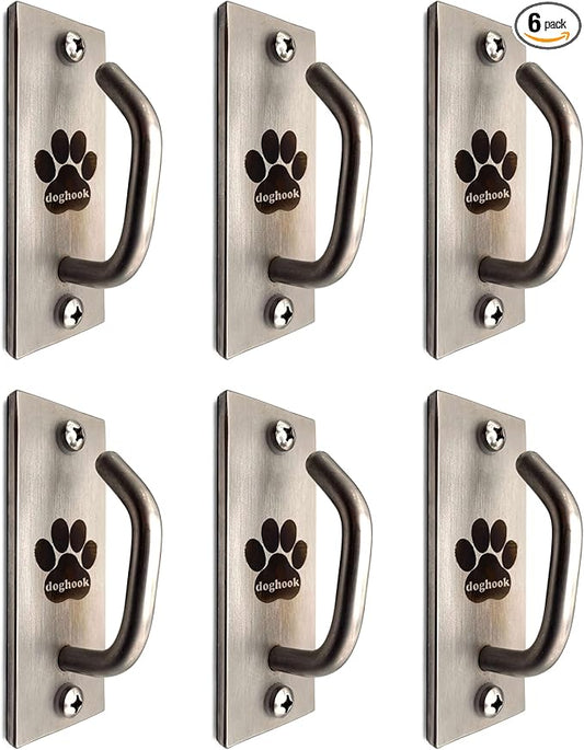 Canine Hitch- Secure Dog Leash Parking Mounted Indoor – Outdoor Wall Hook - Tie Out Stainless Steel Practical Lead Management for Home & Business, Standard Size 6 Pack-PawvioPets