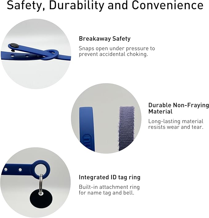 Break Away Collar for Cats - Soft, Thin, and Lightweight Safety Buckle Collar with Name Tag Ring for Outdoor Cats and Sensitive Skin Kittens by Nuvuq (6 ⅞" to 10 ¼", Dark Blue)-PawvioPets