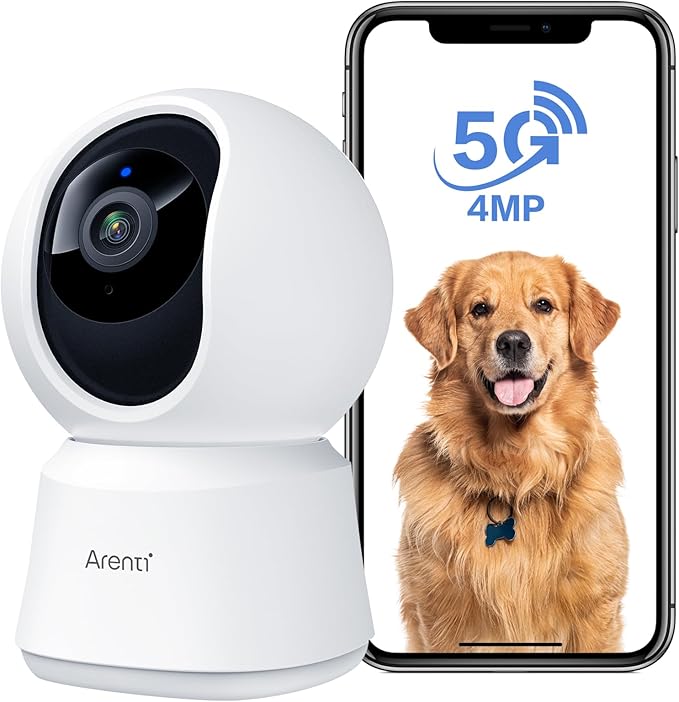 ARENTI 5G Security Camera Indoor, 4MP Pet Camera with Speaker for Dog/Cat, Baby Monitor with Phone App, Dual-Band WiFi, Auto Tracking, Super Night Vision, 2-Way Talk, Cloud & SD Card Storage-PawvioPets