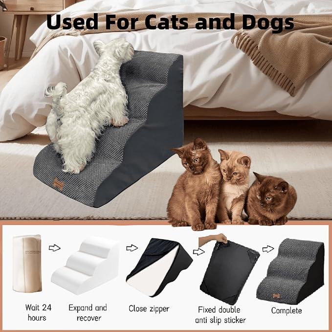 4-Step Dog Stairs for High Beds 18-24 Inch Pet Steps 2 3 4 5 Tier Ladder Non-Slip Sturdy Ramp Small Medium Large Dog Steps to Couch Bed Old Dogs Balanced Pet Stairs for Getting on Bed-PawvioPets