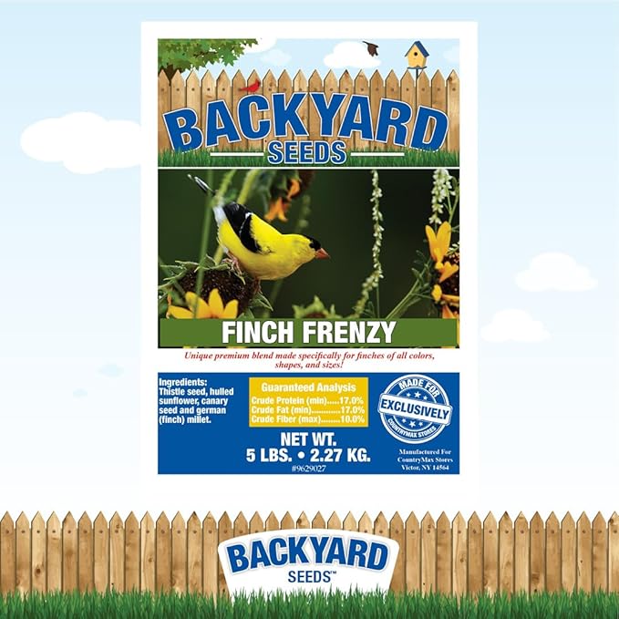 CountryMax Backyard Seeds Finch & Small Songbird Frenzy Wild Bird Seed Mix – 5 lb Bag | Premium Blend with Nyjer, Millet, Sunflower Chips | Attracts Goldfinches, House Finches, Chickadees-PawvioPets