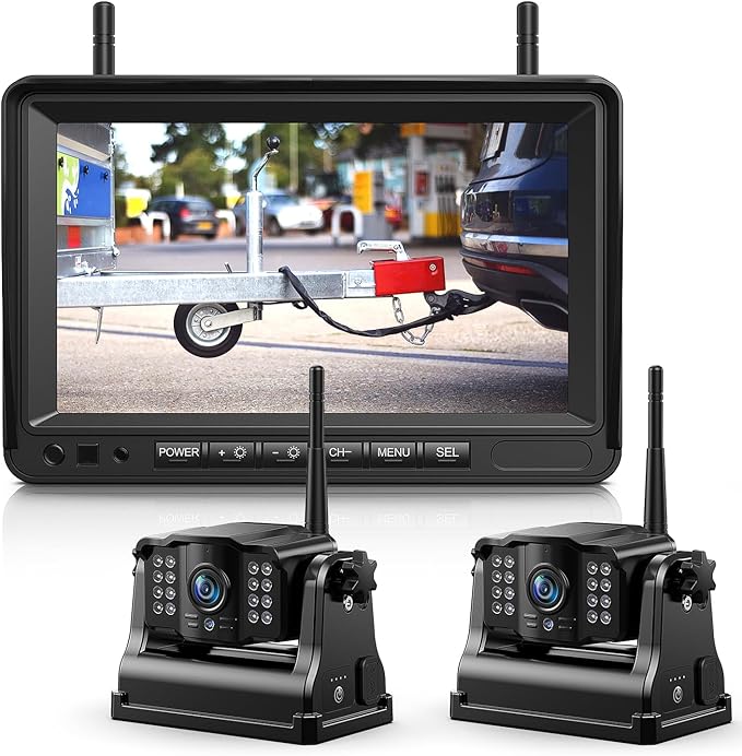 eRapta Magnetic Wireless Backup Camera Kit with HD1080P 7” DVR Monitor, Dual RV/Trailer/Truck/Tractor Cameras Wireless System, No Wiring, 9600mAh Rechargeable Battery, IR Night Vision-ACT702-PawvioPets