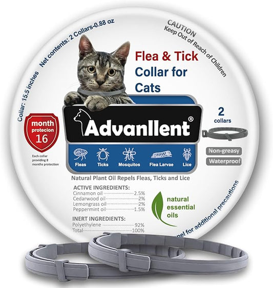Flea Collar for Cats, Flea and Tick Collars for Kittens, Flea & Tick Treatment Prevention, Natural Essential Oil, 2 Pack, 16 Months Protection, One Size Fits All, Waterproof-PawvioPets