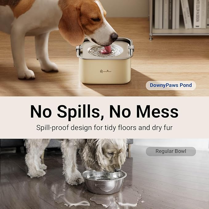 DownyPaws No Spill Water Bowl for Dogs,101oz/3L Slobber Stopper Stainless Steel, Slow Drinking Dog Water Bowl, No Mess Dog Water Dispenser Spill Proof, Dishwasher Safe, Beige-PawvioPets