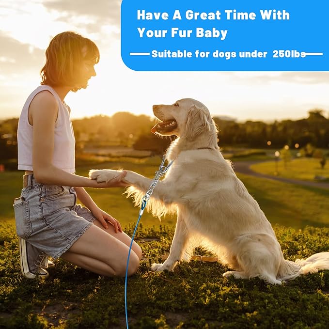 Dog Tie Out Cable 10/15/20/25/30FT Dog Run Cable Rosy Pink/Blue/Purple/Silver/Red/Green/YellowTie Out Cable for Large Dogs Heavy Duty for Outside Hold Large Dogs Up to 250LBS-PawvioPets