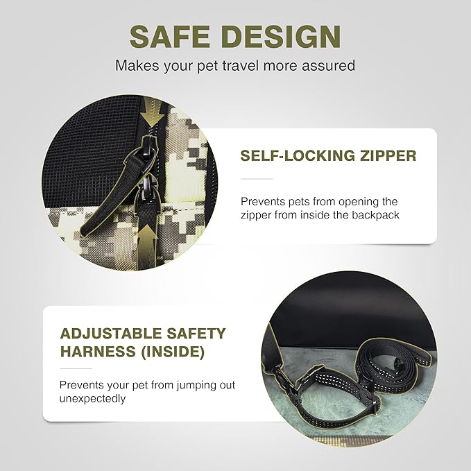 Collapsible Cat Backpack Carrier, Dog Backpack Carrier for Small Dogs Cats Up to 12 Lbs, Three-Sided Breathable Pet Backpack with Soft Padded, Designed for Outdoor and Travel Use, Camo-PawvioPets