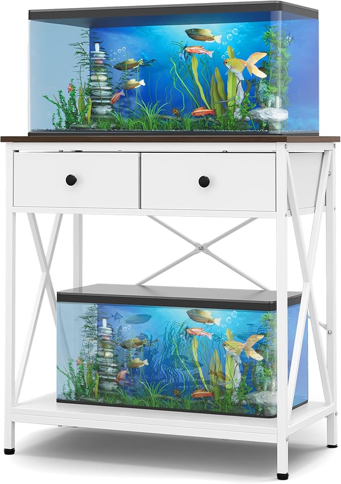 Fish Tank Stand 29 Gallon: Sturdy Aquarium Stand with Accessories Storage - Metal Fish Tank Table for 20-29 Gallon Reptile Breeder Turtle Terrarium - 30.7"x16.5" Weight Capacity 330 lbs-PawvioPets