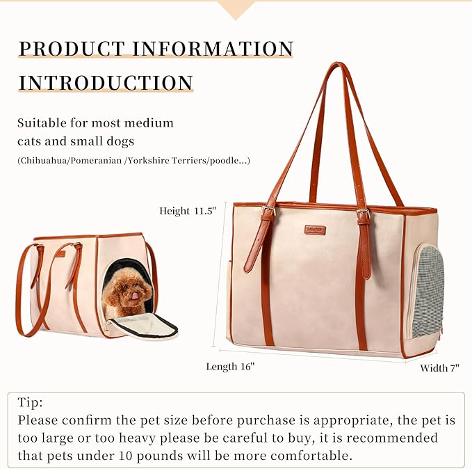 Fashion Dog Purse Pet Carrier Leather Bag for Small Dogs Cats Puppy, Portable Tote Bag Airline Approved Soft-Sided Carriers (Beign)-PawvioPets