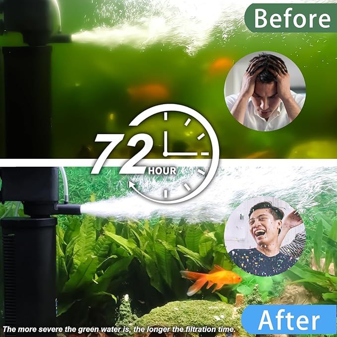 600GPH UV Aquarium Filter for 75-300 Gal Tank, Large Fish Turtle Tank Green Water Clean Machine Submersible Canister Filter Powerful Pump Pond Filter for Saltwater Freshwater Crystal Green Killing-PawvioPets