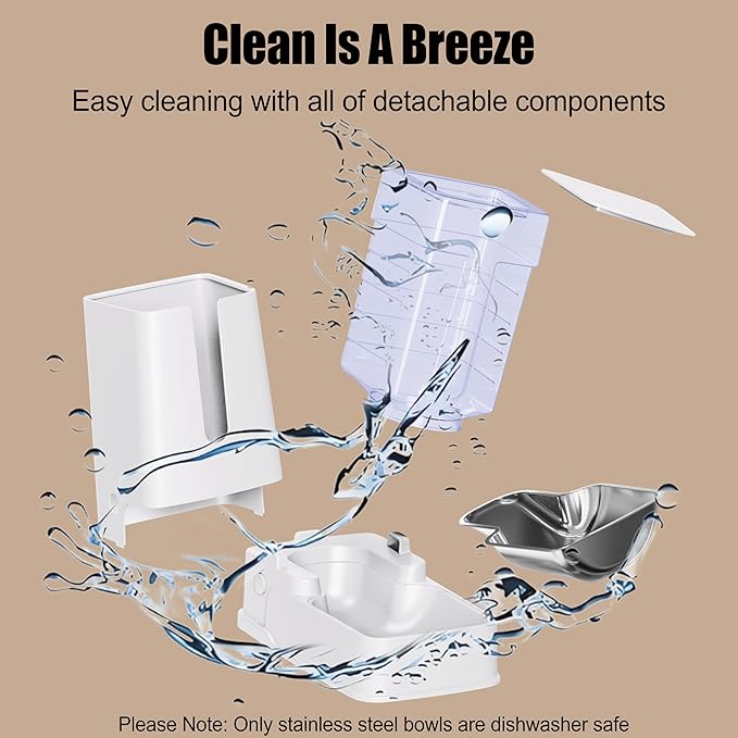 Automatic Cat Feeder and Cat Water Dispenser Set with Stainless Steel Bowls Gravity Dog Feeder for Small Medium Big Dog Pets Puppy Kitten, 3.8L x 2-PawvioPets