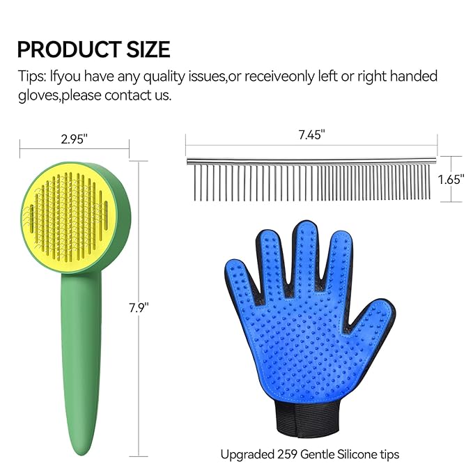 Dog & Cat Brush,Pet Grooming Kit 4PCS- Dog Brush for Shedding| A Pair Pet Hair Removal Gloves| Metal Comb for dog.Removes Undercoat, Loose Hair, Tangled, Dirt and Massages. All hair Types-PawvioPets