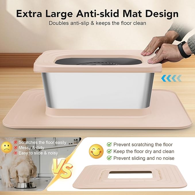 Decflow 10L Stainless Steel Dog Water Bowl, No Spill Anti-Splash Dog Bowls with XXL Silicone Mat, Spill-Proof Slow Feeder for Messy Drinkers, Heavy Duty Pet Bowls Indoor/Outdoor Use-PawvioPets