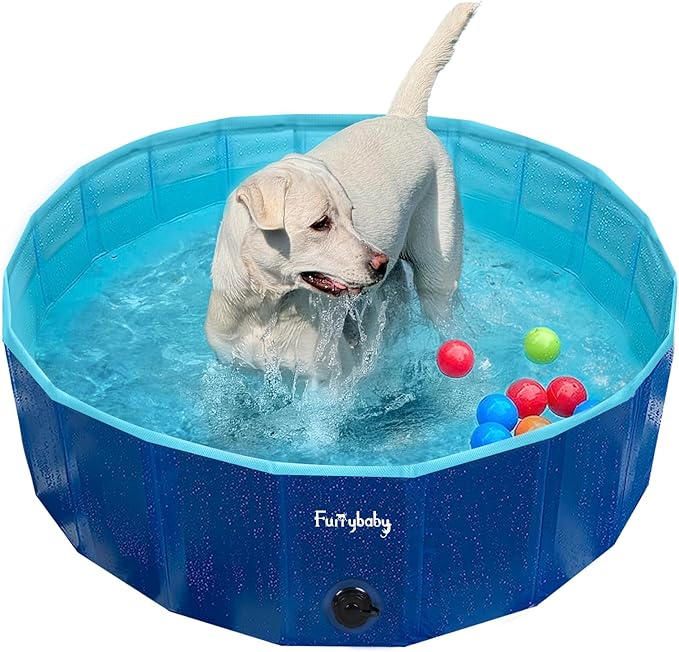 Furrybaby Foldable Dog Pool, Small Dog Swimming Pool for Dogs, Collapsible Hard Plastic Doggie Pool, Portable Bath Tub for Pets Dogs and Cats, Navy 32''-PawvioPets