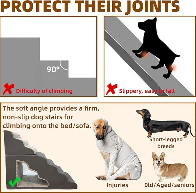 7-Step Dog Stairs for 36 Inch High Beds Small Dogs, Pet Ramp Stairs 20-42 Inch Couch Bed, Non-Slip Balanced Stairs 75lbs for Small Old Large Dogs Cats to Get on Bed-PawvioPets