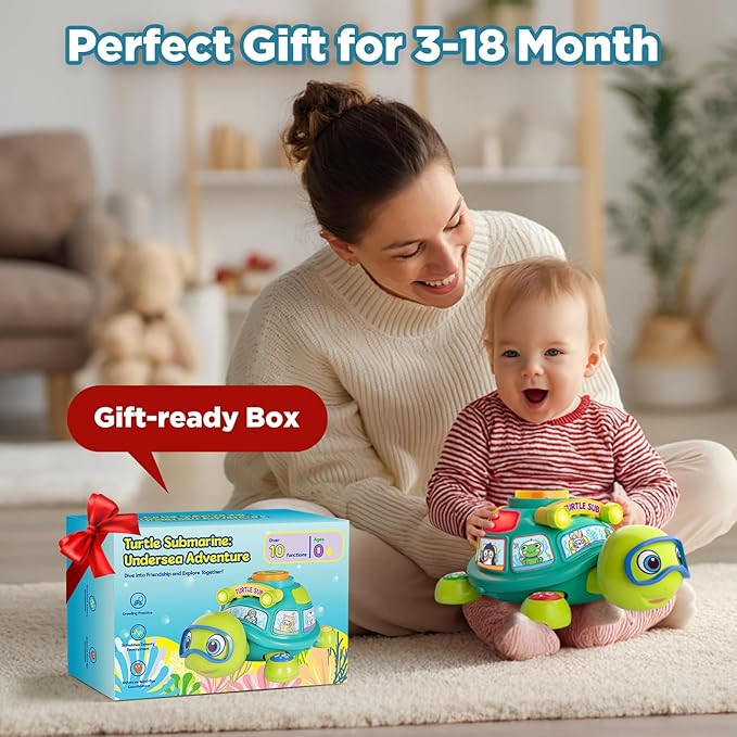Educational Baby Toys 6-12 Month, Musical Crawling Turtle, Infant Toys for 6 7 8 9 10 Month Old Boy Girl, Christmas Bilingual Baby Gifts for 3-6-9-12 Months-PawvioPets