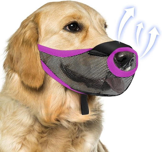 Dog Muzzle, Soft Air Mesh Muzzle for Small Medium Large Dogs Anti Biting Barking Chewing Scavenging, Breathable Adjustable Loop Pets Muzzle with Front Opening Design Allows Panting Drinking(Purple,XL)-PawvioPets