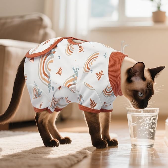 DENTRUN Cat Surgery Recovery Suit Female Male Soft Onesie, Kitten Surgical Collar Cone Alternative Shirt, Abdominal Wounds Anti-Licking Pajama for Small Pets Spay, Cat Body Suit Post Surgery-PawvioPets