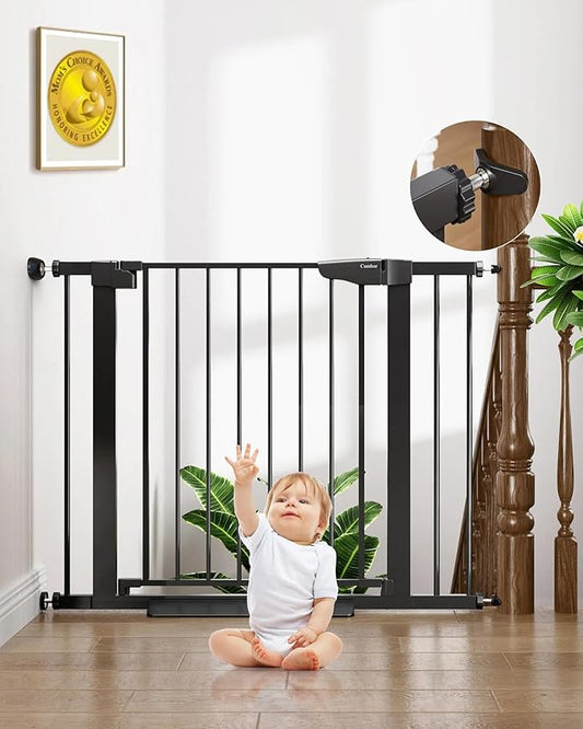 Cumbor 29.7-40.6" Baby Gate for Stairs, Baby Essential Safety Gate, Mom's Choice Awards Winner-Dog Gate for Doorways, Pressure Mounted Auto-Close Pet Gates for Dogs Indoor, Durable Child Gate, Black-PawvioPets