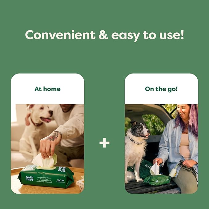 Earth Rated Pet Wipes for Dogs and Cats, Hypoallergenic, 3-in-1 Cleaning, Deodorizing and Hydrating, for Grooming Paws, Body and Butt, New White Tea and Basil Scent, 400 Count-PawvioPets