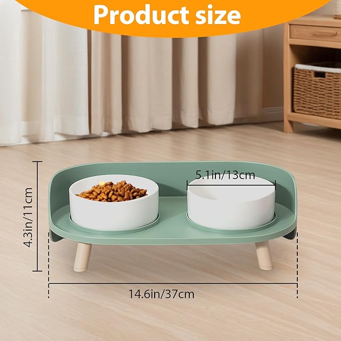 Elevated Dog Bowls Set, Ceramic Pet Food & Water Bowls with Non-Slip Stand, No Spill Design for Cats/Small Medium Dogs Green-PawvioPets
