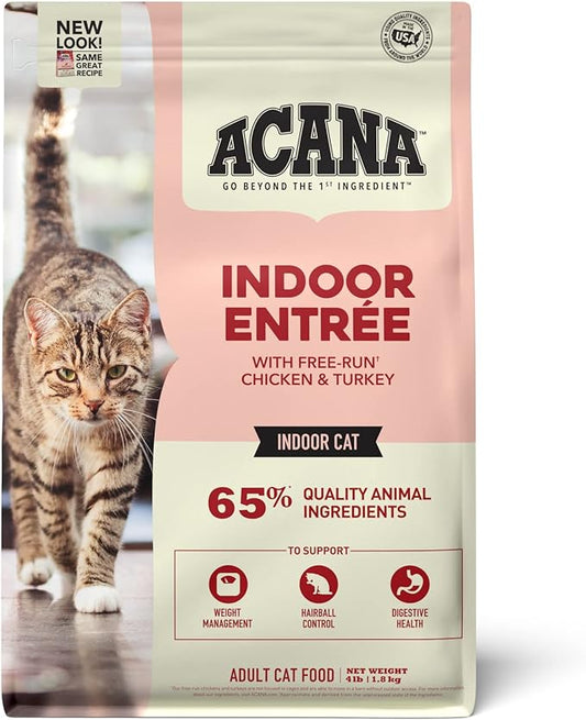 ACANA Indoor Entree Dry Cat Food, Free Run Chicken and Turkey Recipe, 4 lb-PawvioPets
