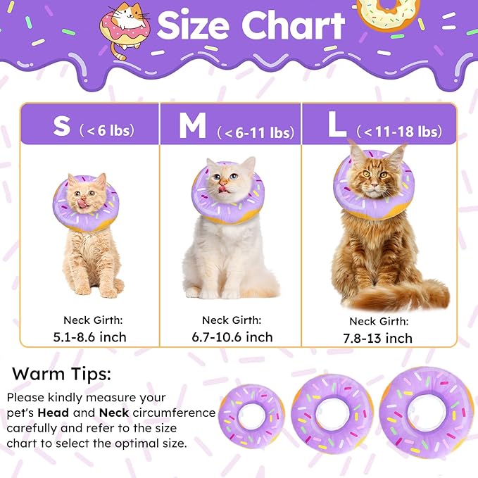 Cat Cone Collar Soft, Cat Recovery Collar for Wound Healing Cute Donut Adjustable Kitten Cones to Stop Licking Comfortable Lightweight Neck Elizabethan Collars for Kittens After Surgery-PawvioPets