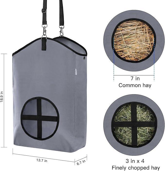 3 Packs Goat Hay Feeder,Hay Bags for Goats,Horses,Sheep,Premium 600D Oxford Cloth,with Metal Fastener and Adjustable Open Feed Hole for Slow Feeding. (1 Black+2Grey)-PawvioPets