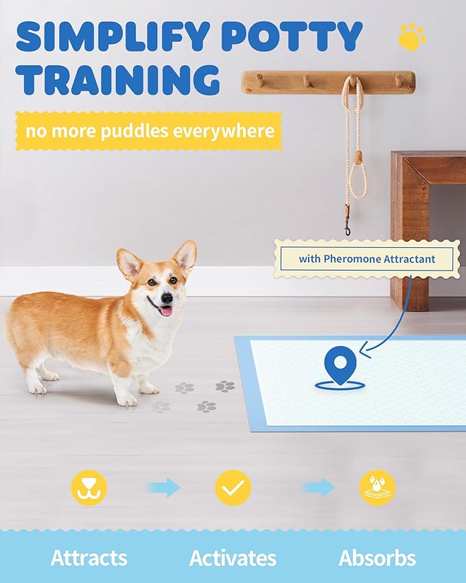 100-Pack X-Large Puppy Pads - 34'' x 28'' Pee Pads for Dogs Potty Training with Leak-Proof Quick-Dry Design, 6-Layer Wee Wee Pads for Dogs, Blue-PawvioPets
