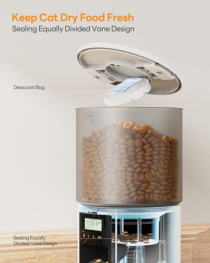 Automatic Cat Feeder Food Dispenser: 6L Timed Small Dog Dry Food Dispenser with 10s Voice - Distributeur Nourriture Chat Hund Programmable - Auto Pet Feeder with 1-6 Meals White-PawvioPets